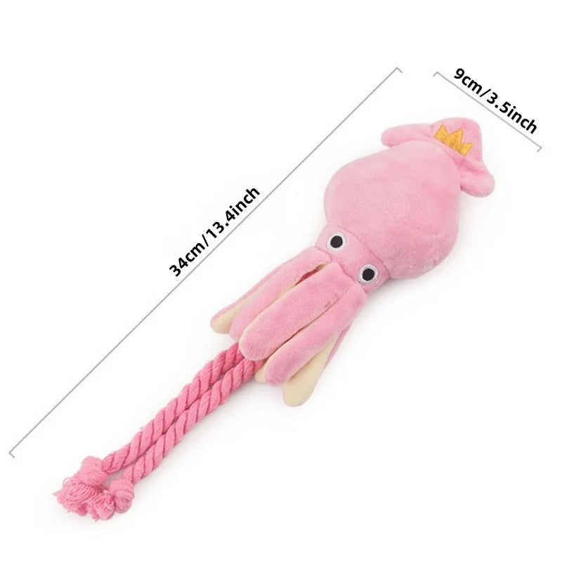 Cute Octopus Dog Chew Toy – Pink Plush Squeaky Rope Toy for Puppies & Small Dogs