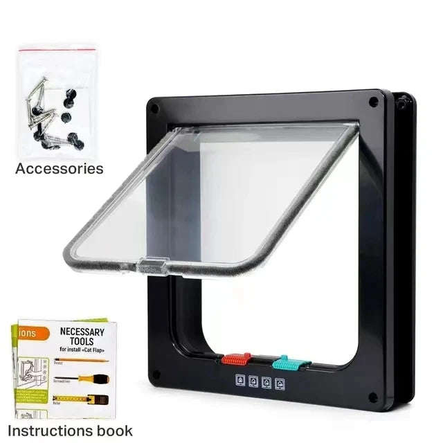 4-Way Locking Cat Door – Weatherproof Pet Door for Interior, Cabinet & Garage Doors (Fits Cats up to 20 lbs, 4 Sizes)