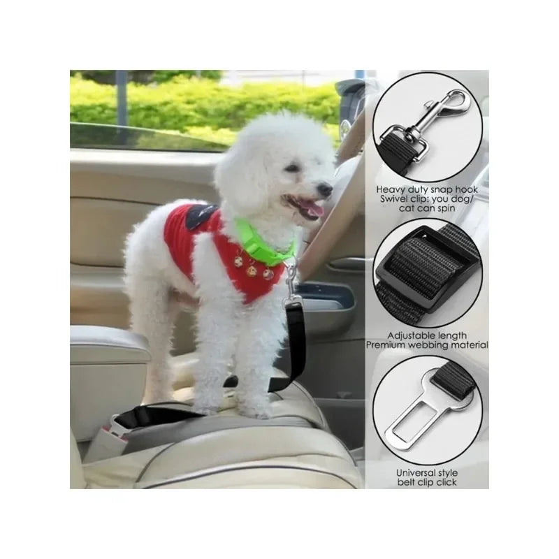 Adjustable Dog Car Seat Belt – Pet Safety Travel Restraint for Cars