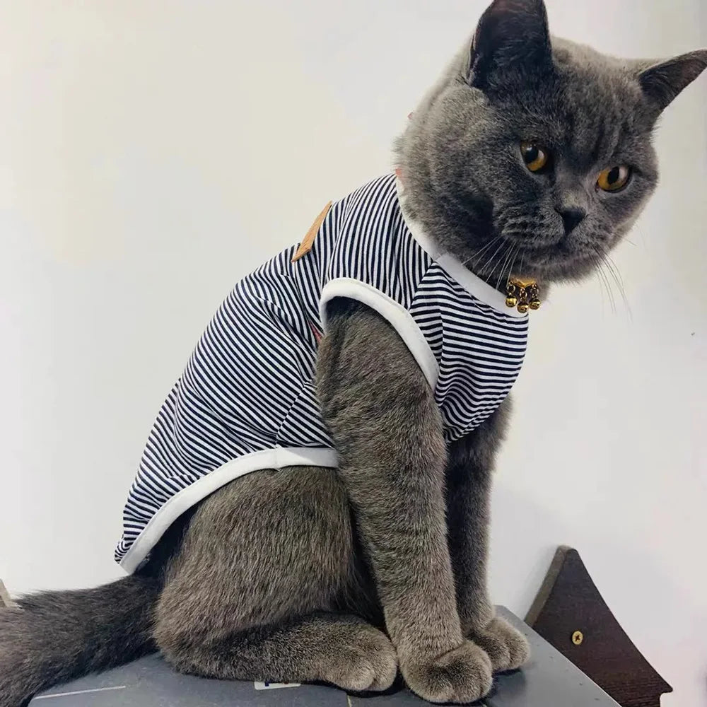 Striped Summer Cotton Pet Vest – Sleeveless T-Shirt for Small Dogs & Cats