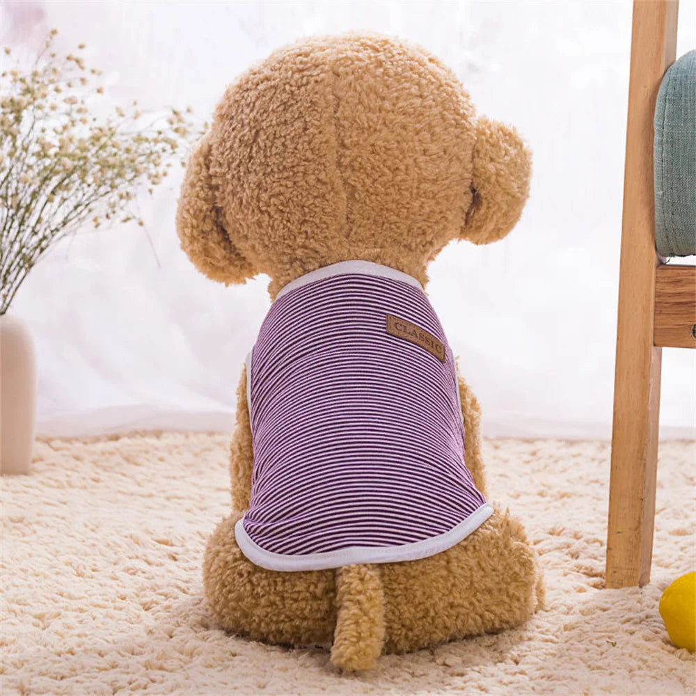 Striped Summer Cotton Pet Vest – Sleeveless T-Shirt for Small Dogs & Cats