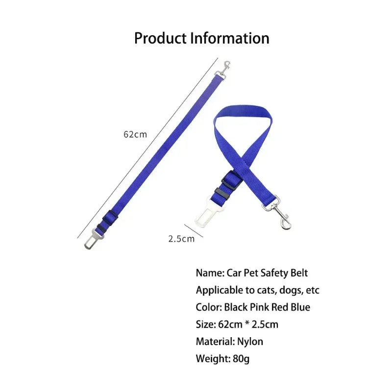 Adjustable Dog Car Seat Belt – Pet Safety Travel Restraint for Cars