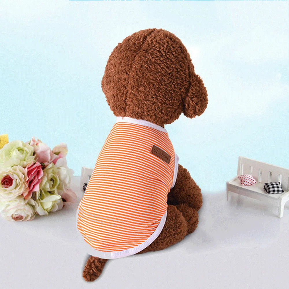 Striped Summer Cotton Pet Vest – Sleeveless T-Shirt for Small Dogs & Cats