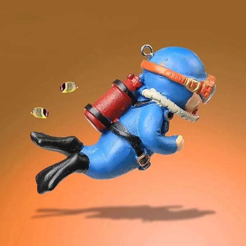 Floating Diver Aquarium Ornament – Hayao Miyazaki Blue Character with Ball & Line, Fish Tank Landscape Decoration Gift