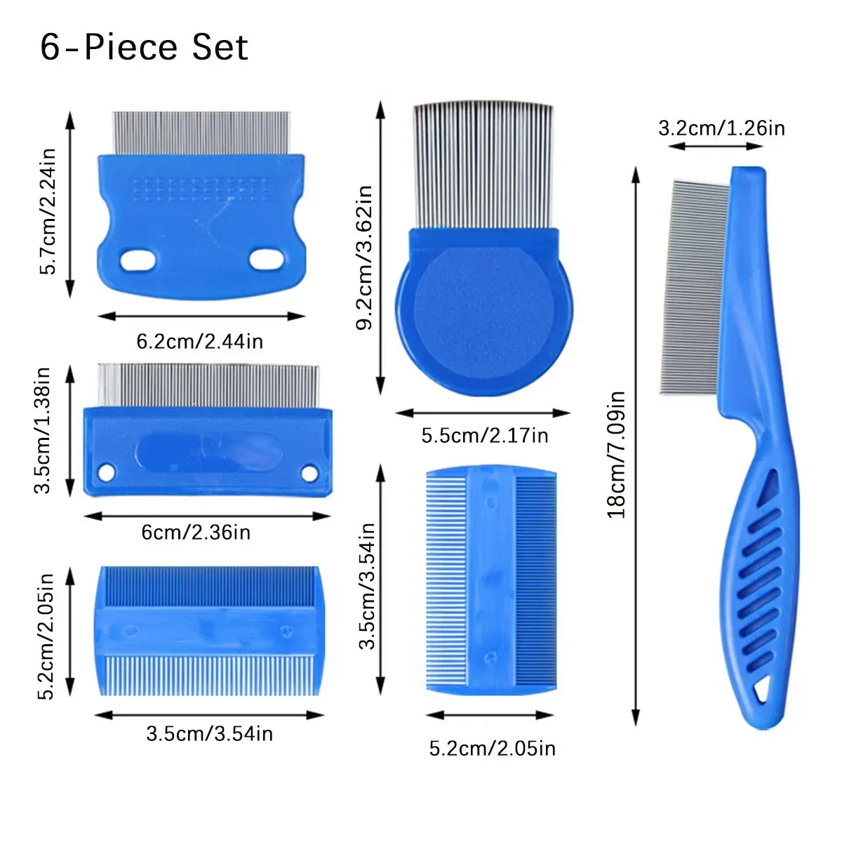 6-Piece Pet Flea Comb Set – Stainless Steel Grooming Combs for Cats & Dogs
