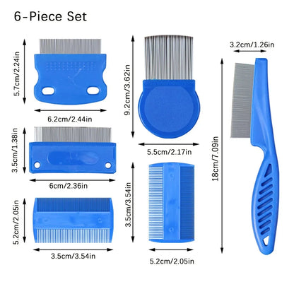 6-Piece Pet Flea Comb Set – Stainless Steel Grooming Combs for Cats & Dogs