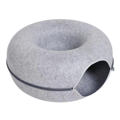 Felt Donut Cat Bed & Hideaway Tunnel – 2-in-1 Cozy House