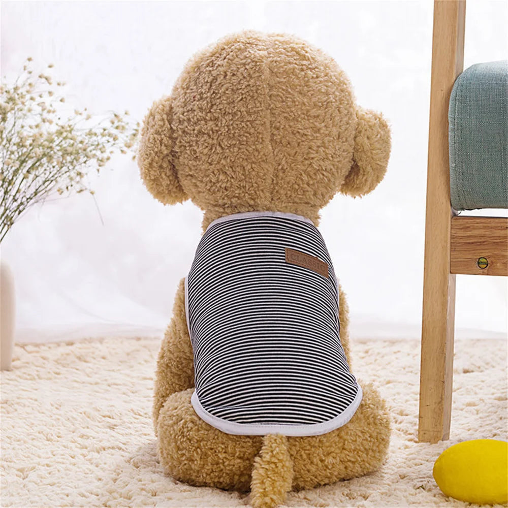 Striped Summer Cotton Pet Vest – Sleeveless T-Shirt for Small Dogs & Cats