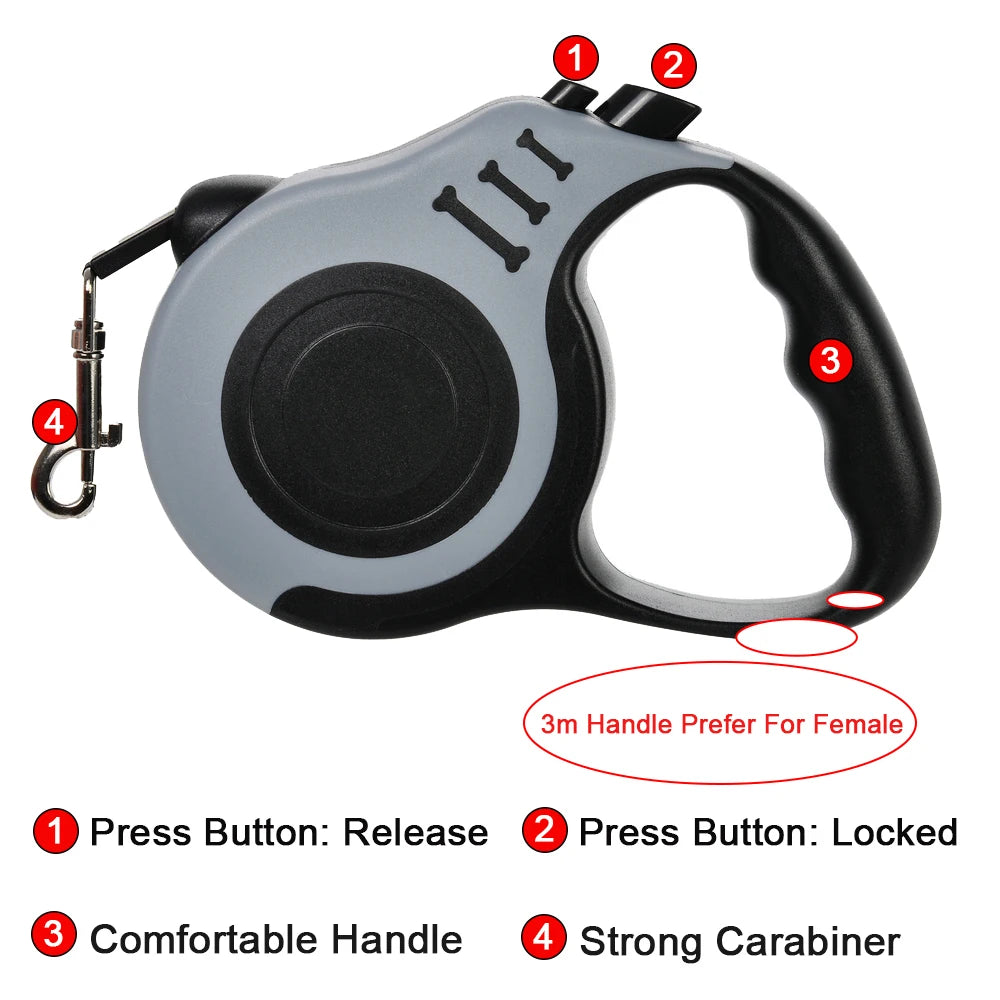 3m/5m Retractable Dog Leash – Strong Nylon Pet Lead