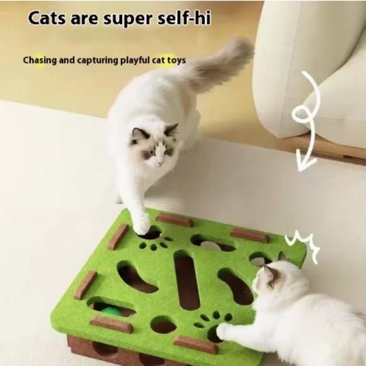 Interactive Cat Puzzle Toy – Felt Maze Box with Bell Ball
