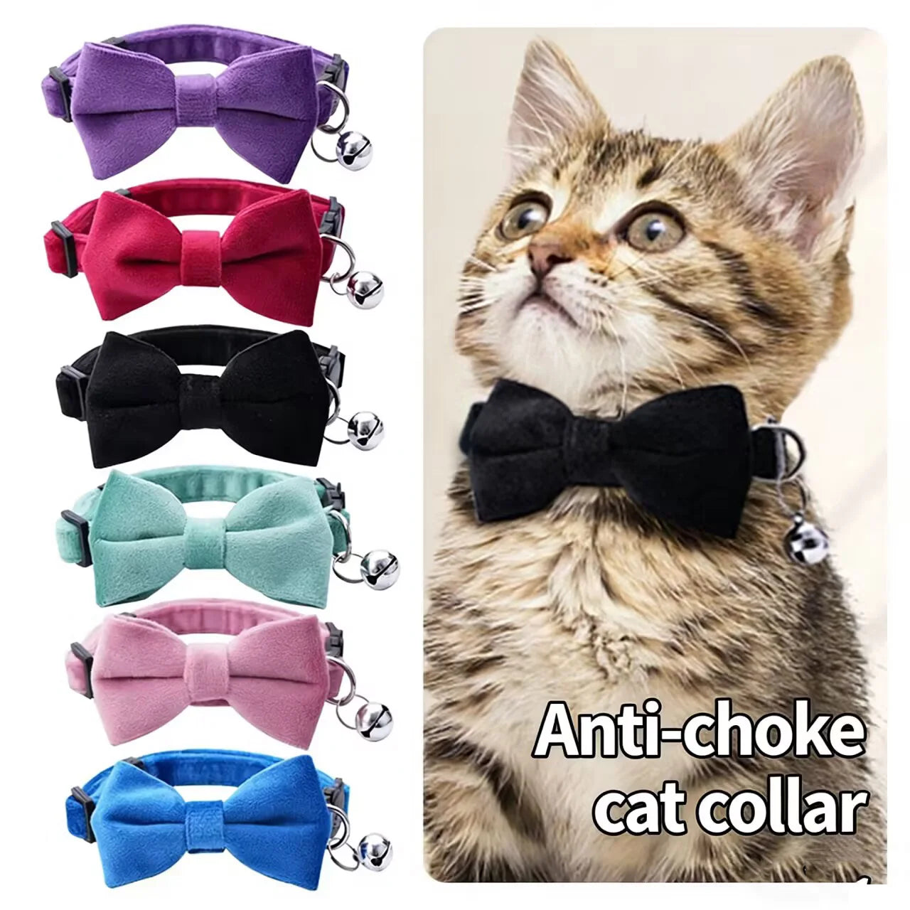 Adjustable Cat & Dog Collar with Bow Tie & Bell