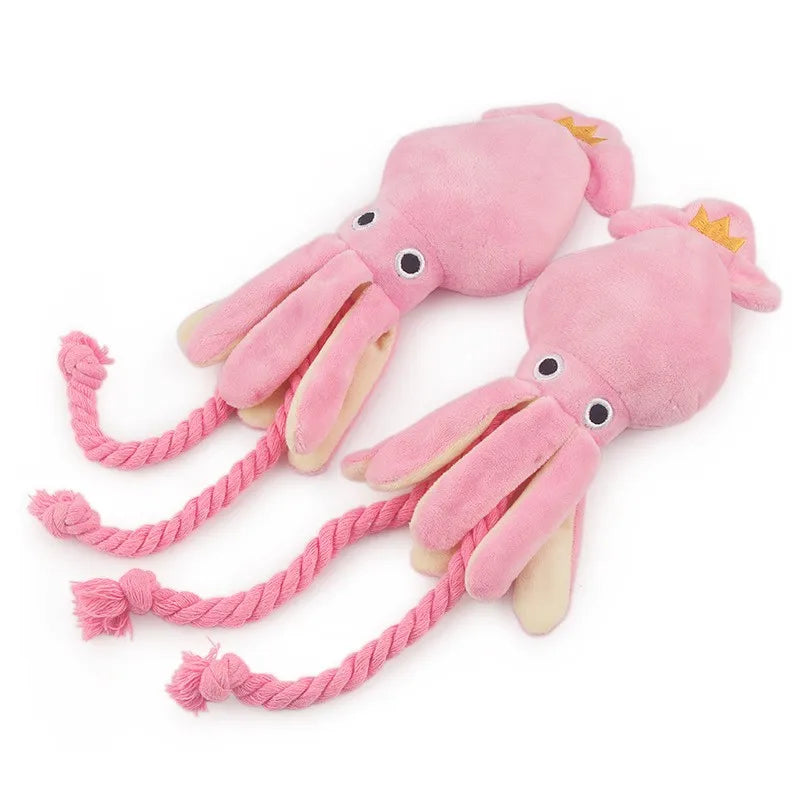 Cute Octopus Dog Chew Toy – Pink Plush Squeaky Rope Toy for Puppies & Small Dogs