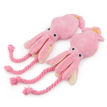 Cute Octopus Dog Chew Toy – Pink Plush Squeaky Rope Toy for Puppies & Small Dogs