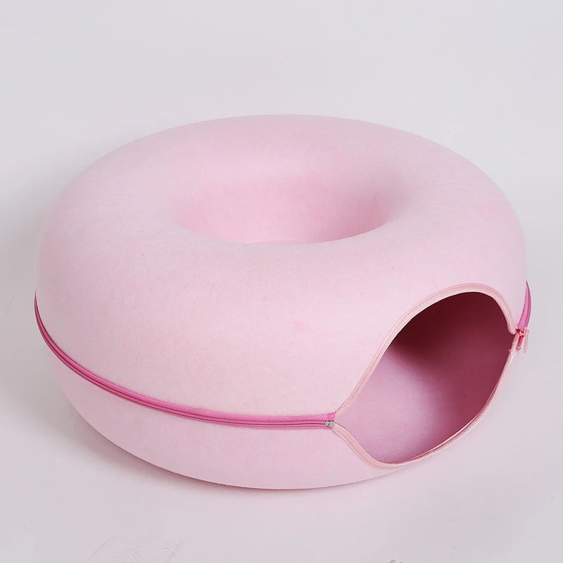 Donut Cat Bed with Tunnel – Felt Interactive Nest & Play Bed