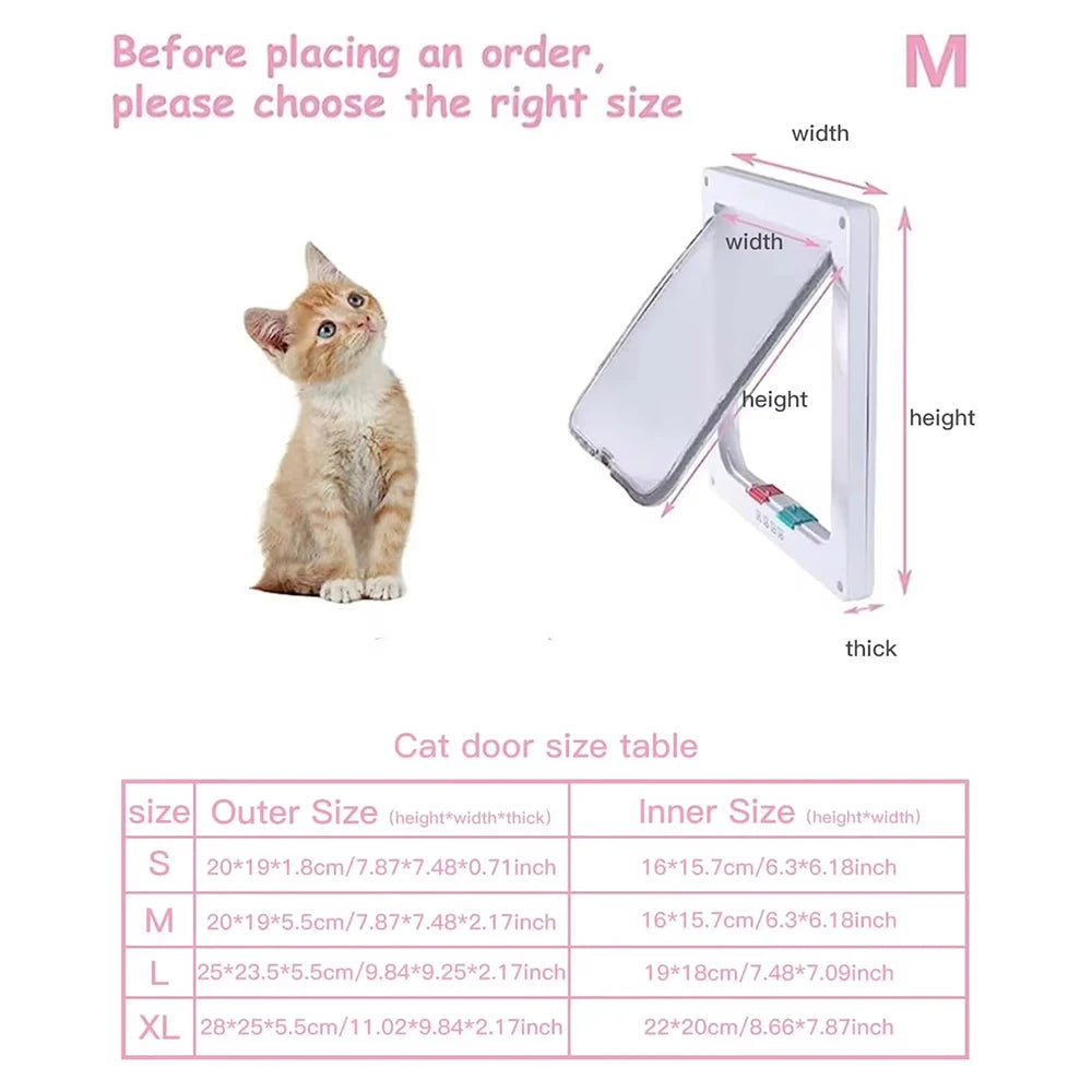 4-Way Locking Cat Door – Weatherproof Pet Door for Interior, Cabinet & Garage Doors (Fits Cats up to 20 lbs, 4 Sizes)