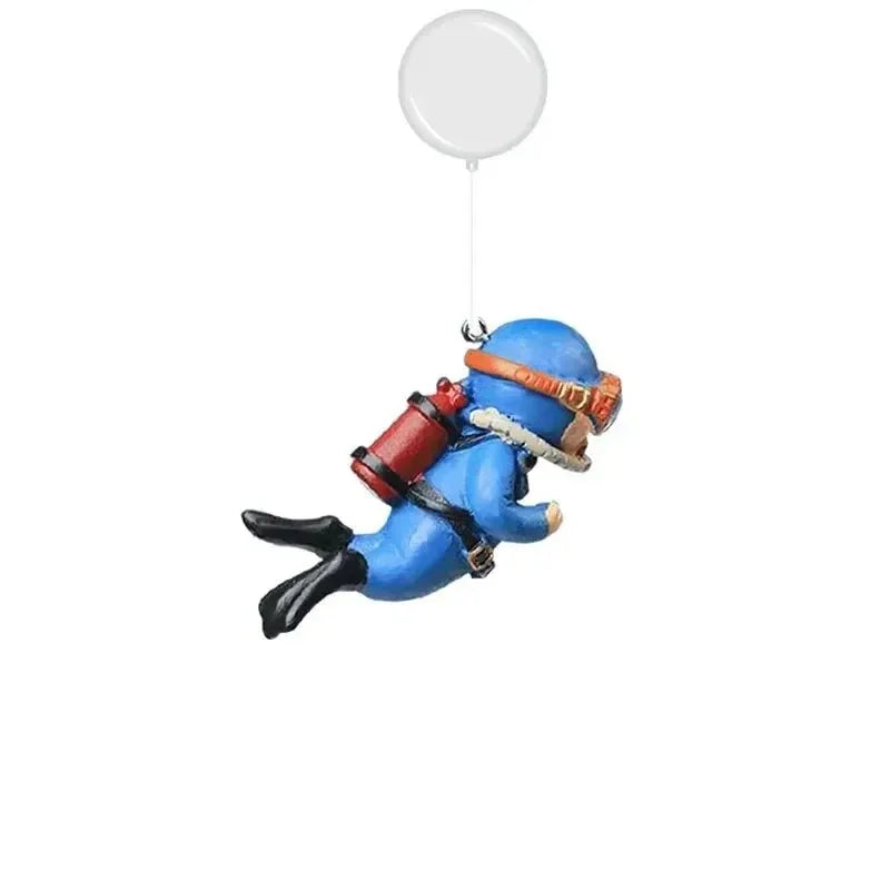 Floating Diver Aquarium Ornament – Hayao Miyazaki Blue Character with Ball & Line, Fish Tank Landscape Decoration Gift