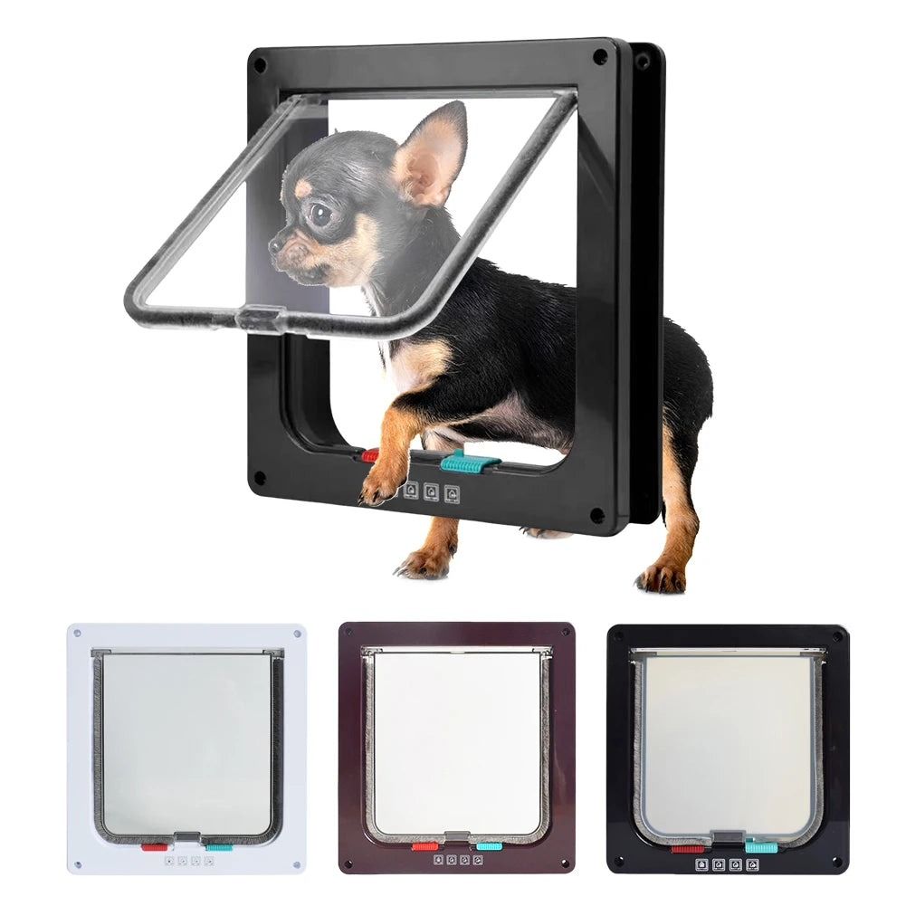 Cat Flap Door with 4-Way Lock – Transparent Pet Door Secure In/Out ABS Plastic Gate