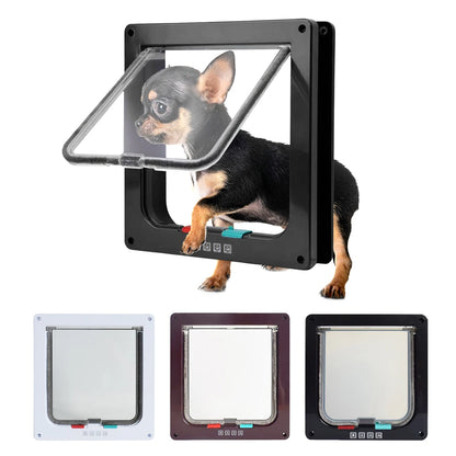 Cat Flap Door with 4-Way Lock – Transparent Pet Door Secure In/Out ABS Plastic Gate