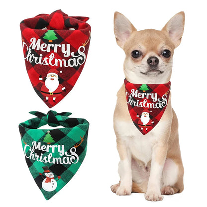 Christmas Dog Bandana Bib – Santa & Snowman Design | Adjustable Holiday Pet Scarf