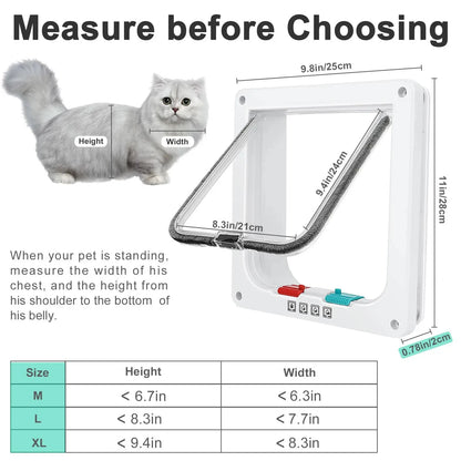 4-Way Locking Cat Door – Weatherproof Pet Door for Interior, Cabinet & Garage Doors (Fits Cats up to 20 lbs, 4 Sizes)
