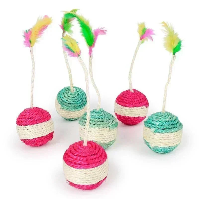 Interactive Sisal Cat Ball Toy – Feather Scratching Toy for Cats