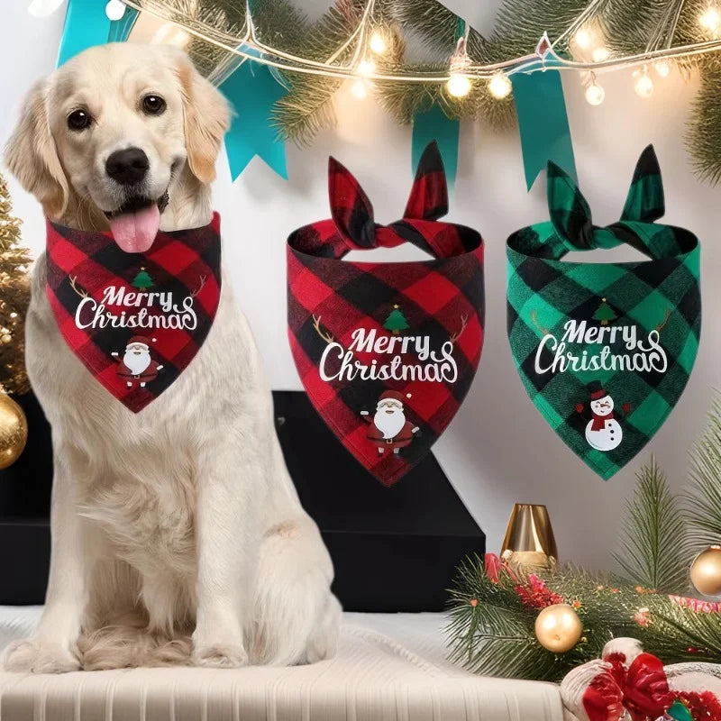 Christmas Dog Bandana Bib – Santa & Snowman Design | Adjustable Holiday Pet Scarf