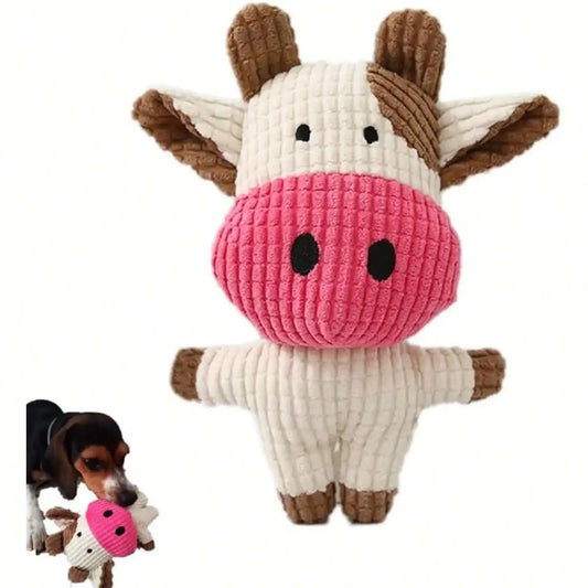 Squeaky Cow Dog Toy – Durable Corduroy Plush Chew Toy for Puppies and Dogs
