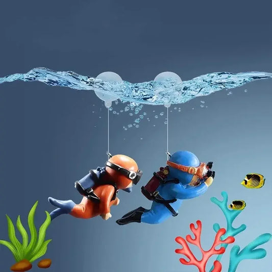 Floating Diver Aquarium Ornament – Hayao Miyazaki Blue Character with Ball & Line, Fish Tank Landscape Decoration Gift
