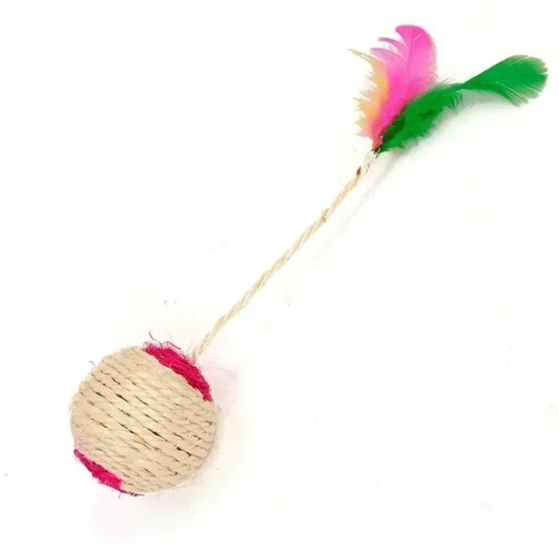 Interactive Sisal Cat Ball Toy – Feather Scratching Toy for Cats
