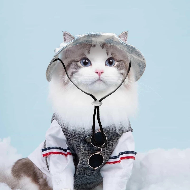 Breathable Cotton Pet Sun Hat – Adjustable Dog & Cat Fisherman Cap