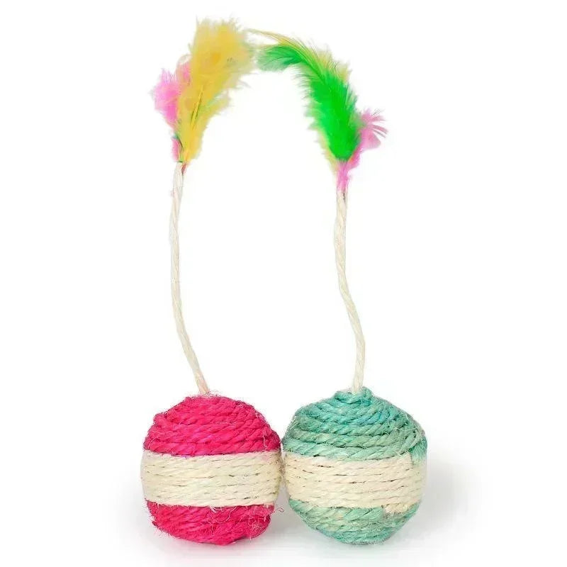 Interactive Sisal Cat Ball Toy – Feather Scratching Toy for Cats