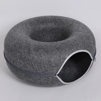 Donut Cat Bed with Tunnel – Felt Interactive Nest & Play Bed