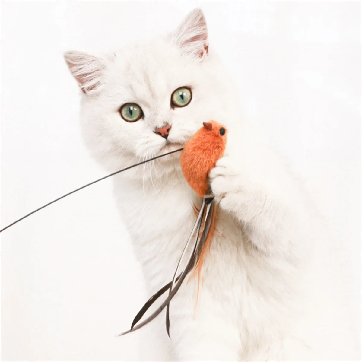 Simulated Bird Cat Toy – Feather Teaser Stick with Suction Cup