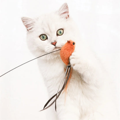 Simulated Bird Cat Toy – Feather Teaser Stick with Suction Cup