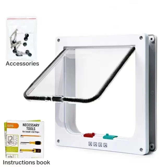 4-Way Locking Cat Door – Weatherproof Pet Door for Interior, Cabinet & Garage Doors (Fits Cats up to 20 lbs, 4 Sizes)