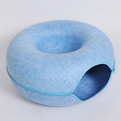 Donut Cat Bed with Tunnel – Felt Interactive Nest & Play Bed