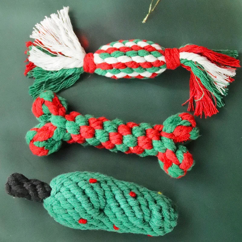 Christmas Dog Rope Toy – Candy Bone Chew Toy for Small & Large Dogs