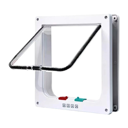 Cat Flap Door with 4-Way Lock – Transparent Pet Door Secure In/Out ABS Plastic Gate