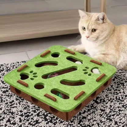 Interactive Cat Puzzle Toy – Felt Maze Box with Bell Ball