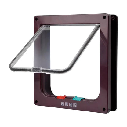 Cat Flap Door with 4-Way Lock – Transparent Pet Door Secure In/Out ABS Plastic Gate