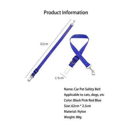 Adjustable Dog Car Seat Belt – Pet Safety Travel Restraint for Cars