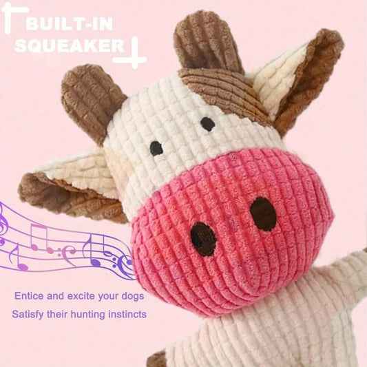 Squeaky Cow Dog Toy – Durable Corduroy Plush Chew Toy for Puppies and Dogs