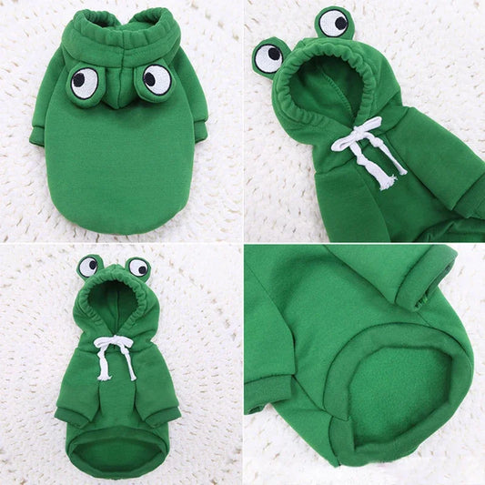 Cute Frog Hoodie for Small Dogs & Cats – Soft Fleece Winter Sweatshirt