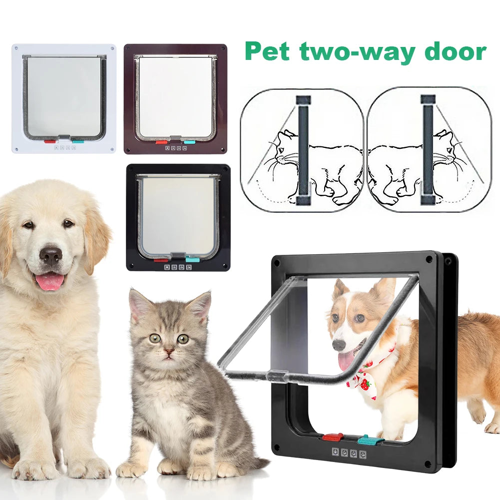 Cat Flap Door with 4-Way Lock – Transparent Pet Door Secure In/Out ABS Plastic Gate