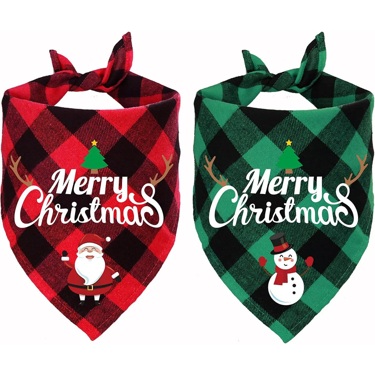 Christmas Dog Bandana Bib – Santa & Snowman Design | Adjustable Holiday Pet Scarf