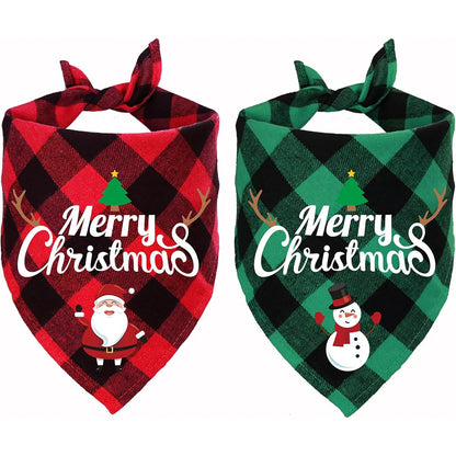 Christmas Dog Bandana Bib – Santa & Snowman Design | Adjustable Holiday Pet Scarf