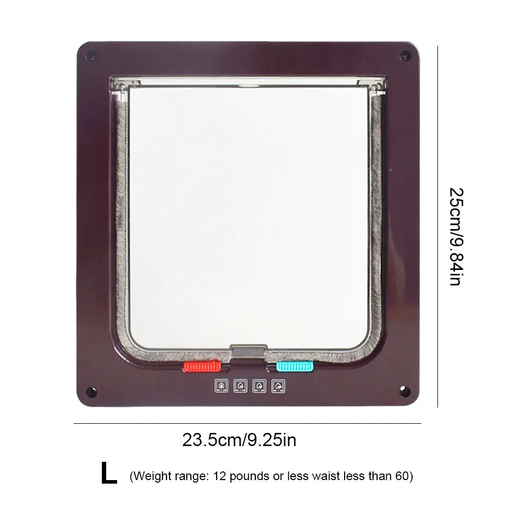 Cat Flap Door with 4-Way Lock – Transparent Pet Door Secure In/Out ABS Plastic Gate