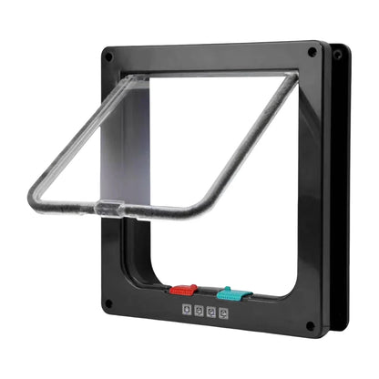 Cat Flap Door with 4-Way Lock – Transparent Pet Door Secure In/Out ABS Plastic Gate