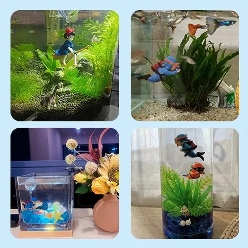 Floating Diver Aquarium Ornament – Hayao Miyazaki Blue Character with Ball & Line, Fish Tank Landscape Decoration Gift
