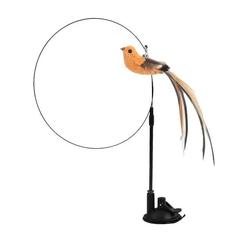 Simulated Bird Cat Toy – Feather Teaser Stick with Suction Cup